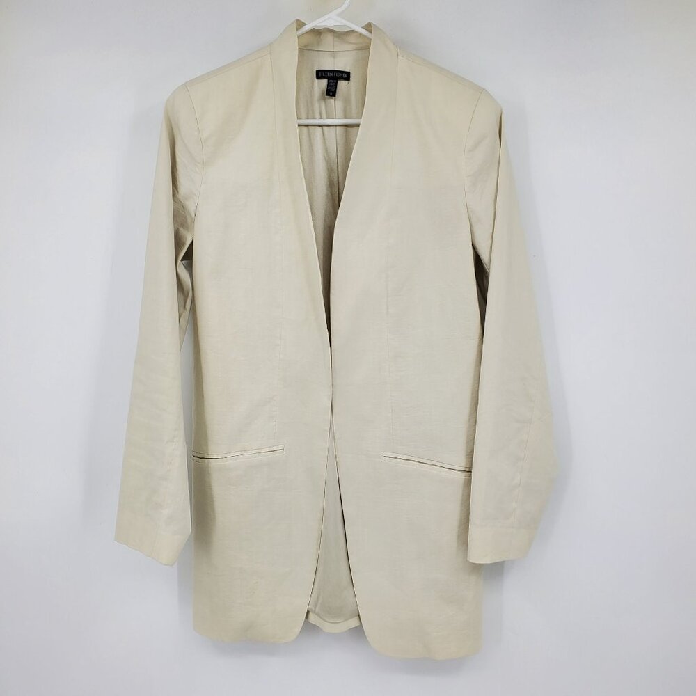 Eileen Fisher Off White Women's Open Front Formal Blazer Suit Jacket Coat 12